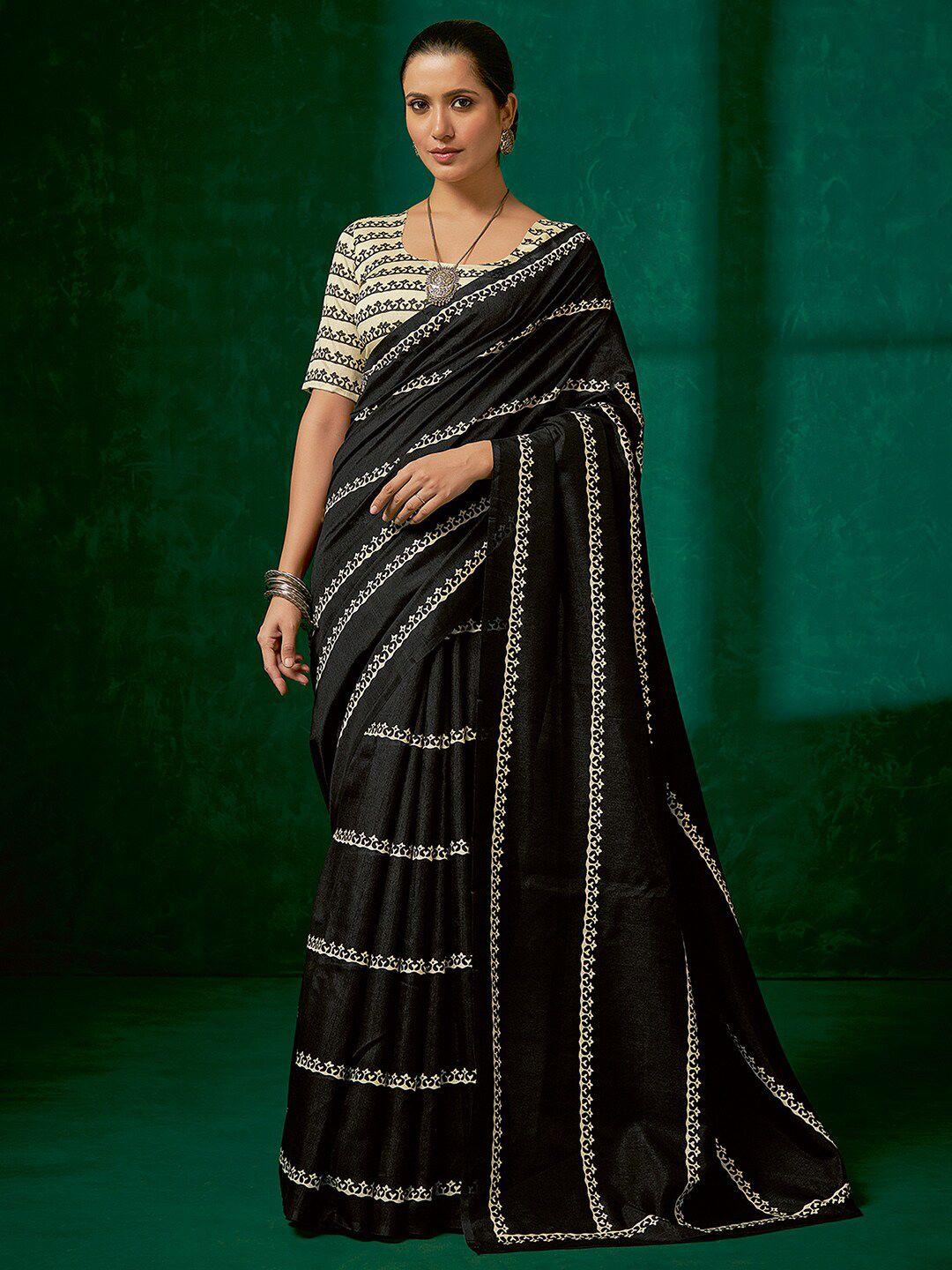 mitera black ethnic motifs art silk block print saree