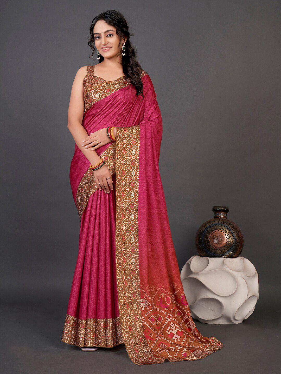 mitera pink ethnic motifs printed patola saree