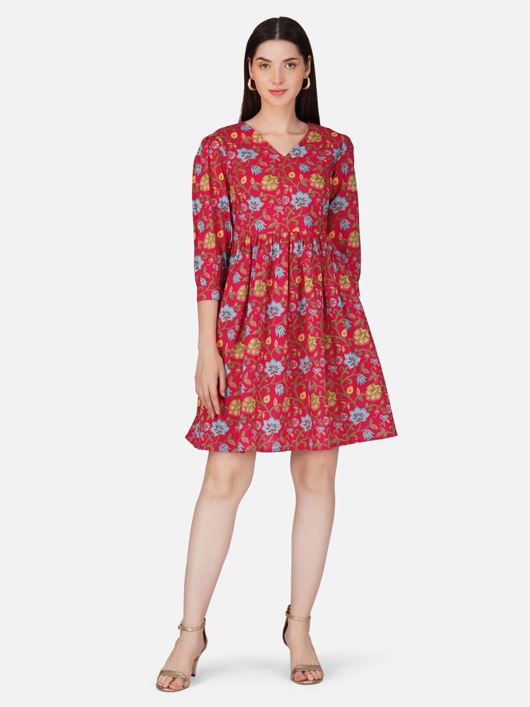 twilldor floral printed gathered detailed cotton fit & flare dress