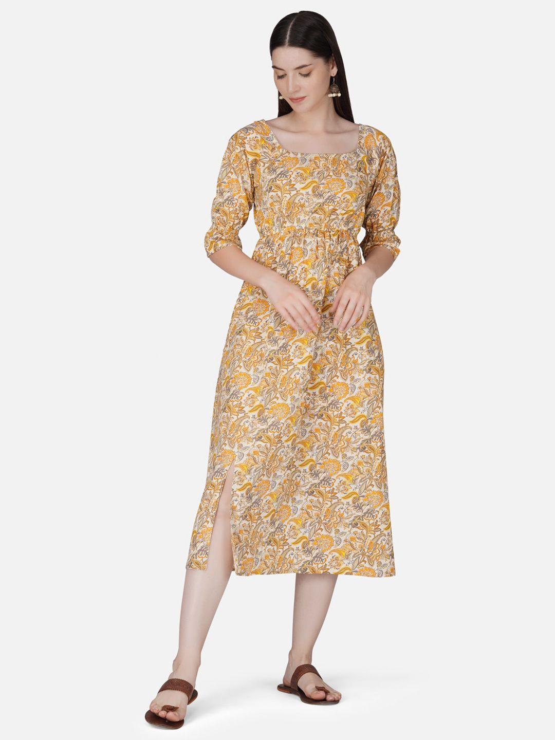 twilldor floral printed gathered detailed cotton a-line midi dress