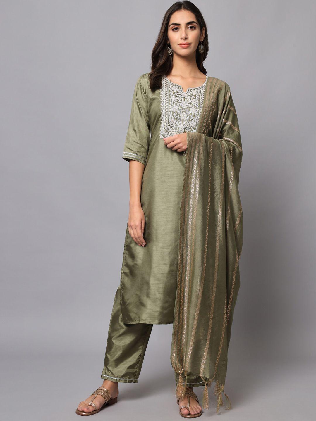 kalini floral embroidered regular kurta & trousers with dupatta