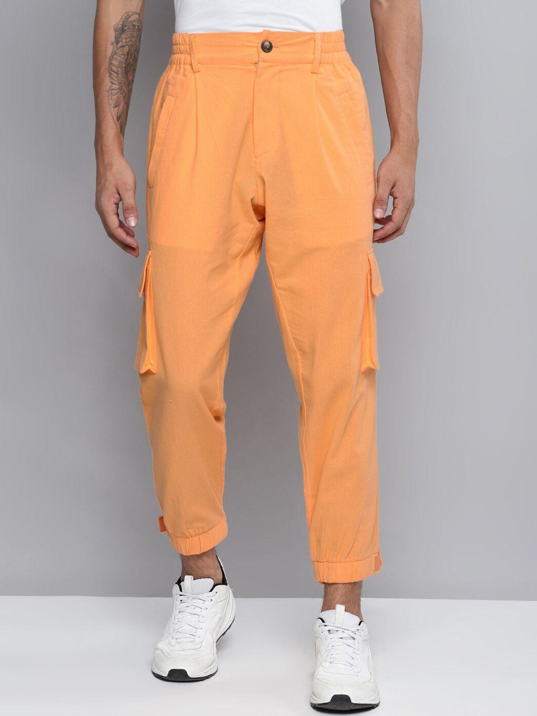 kook n keech men orange relaxed loose fit cotton joggers