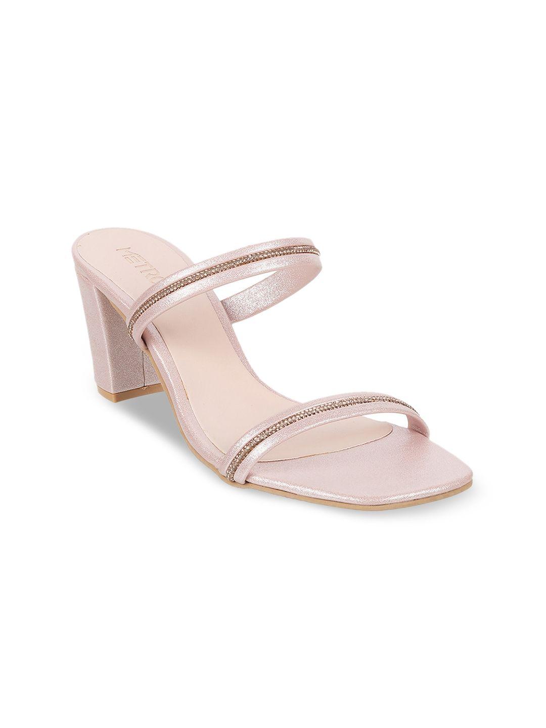 metro pink block mules