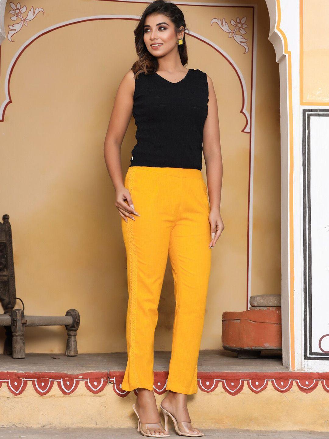 jaipur kurti women mustard yellow original fit cotton trousers