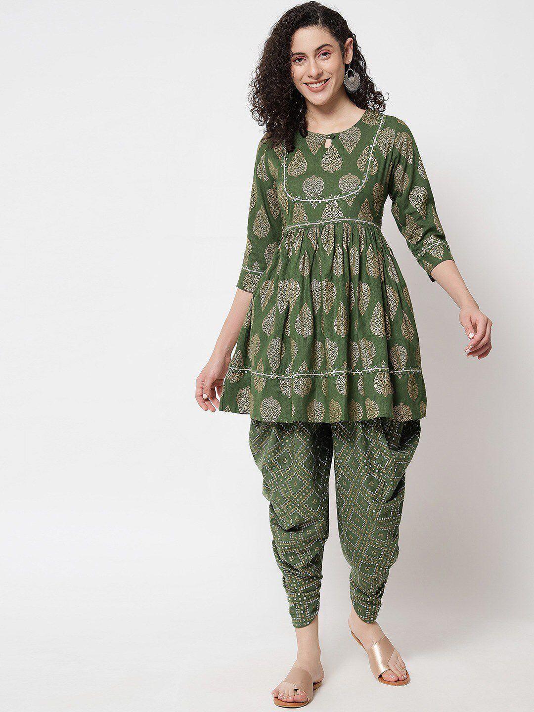 kalini ethnic motifs printed empire gotta patti kurti with dhoti pants