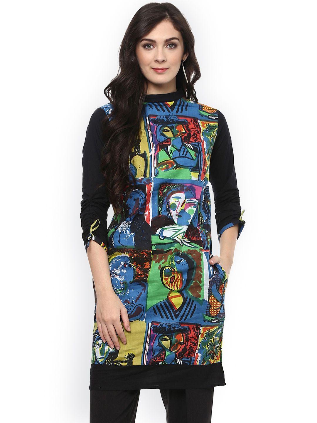 pannkh women multicoloured printed straight kurta