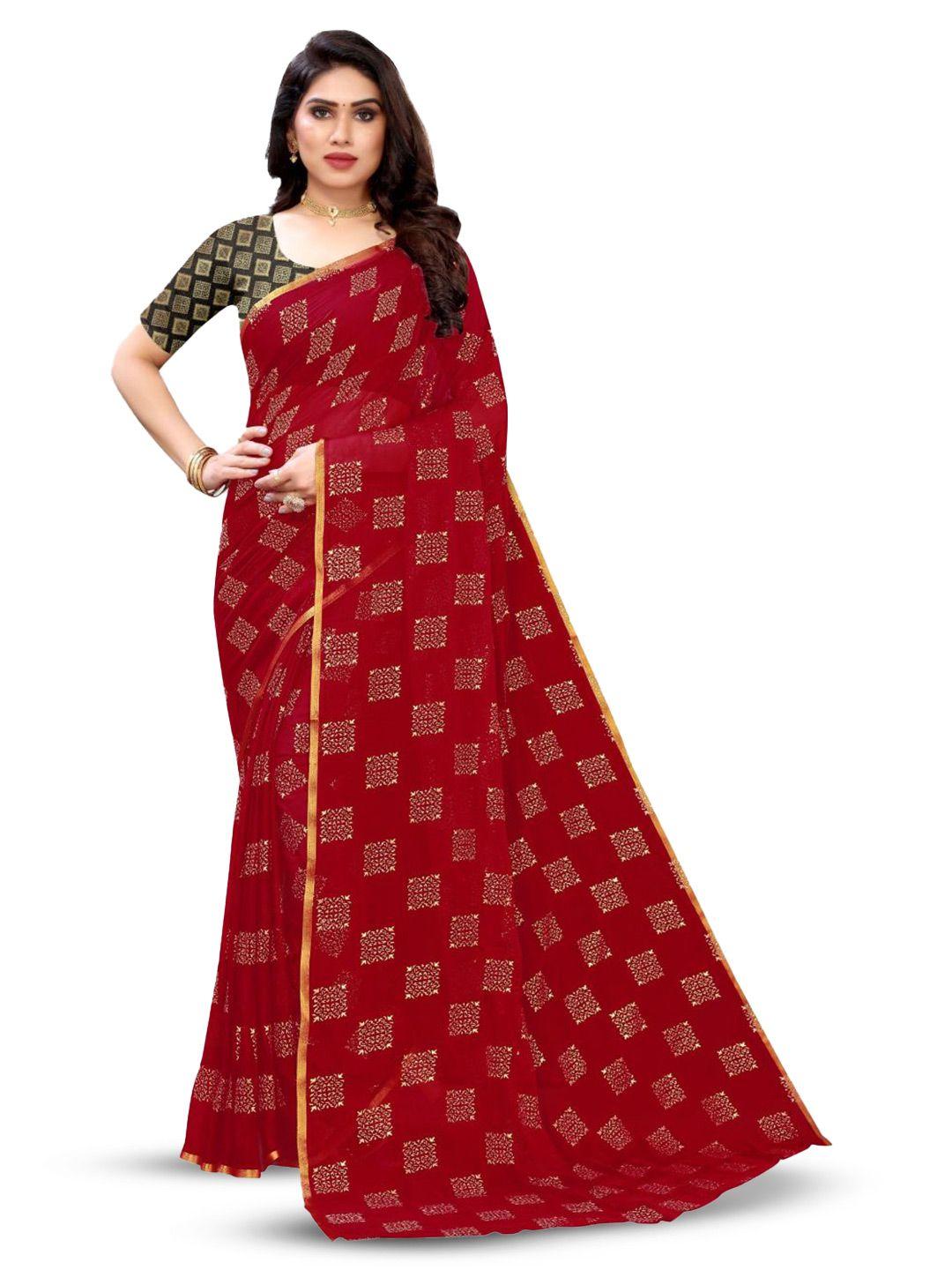 fabmora maroon zari poly chiffon saree