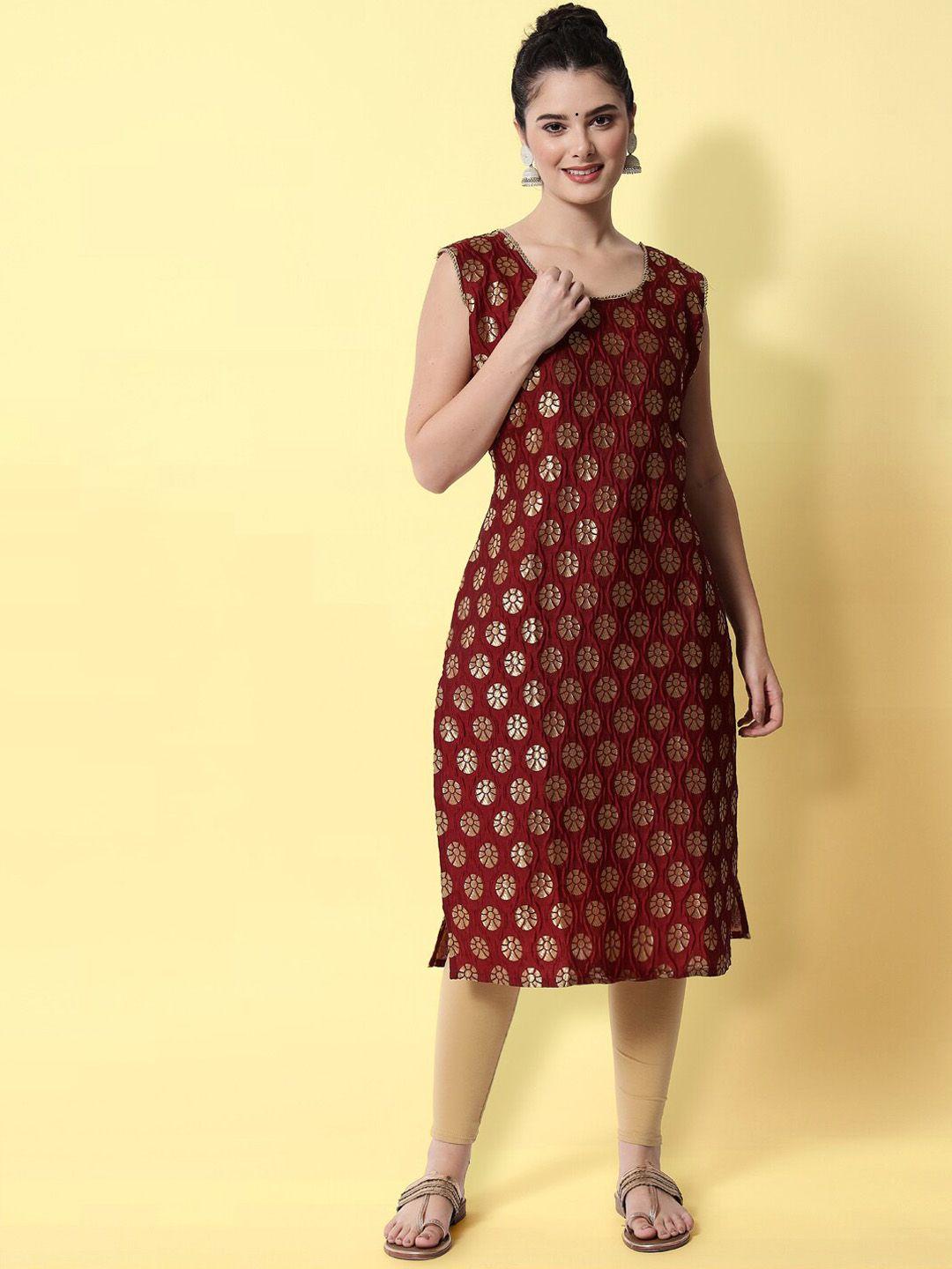 kalini ethnic motifs woven cotton silk sleeveless straight kurta