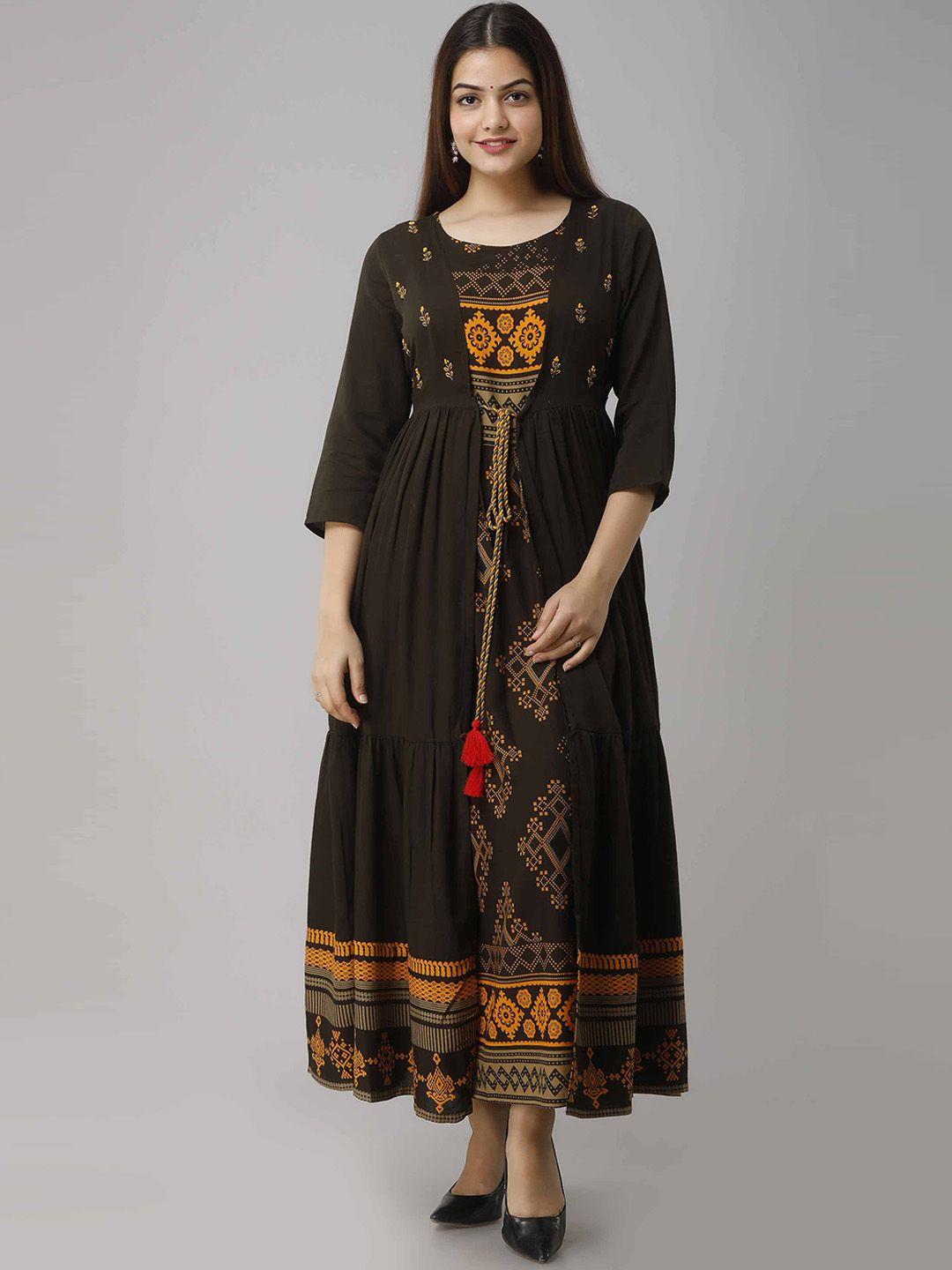 kalini women printed a line maxi ethnic dress