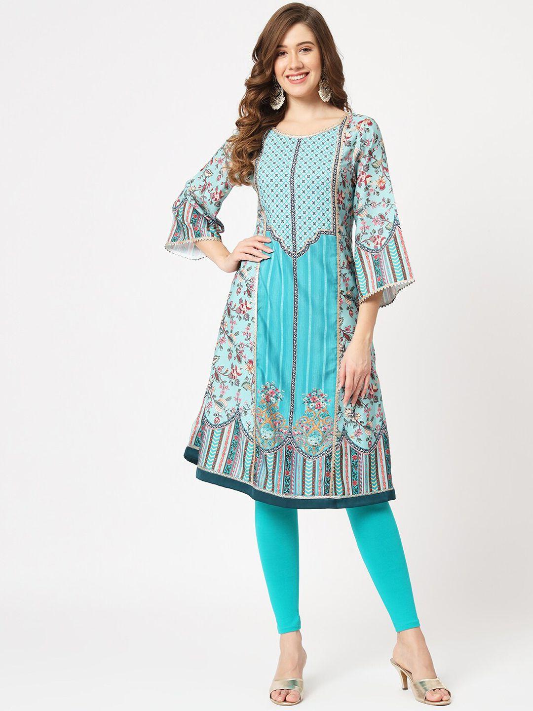 pannkh floral printed flared sleeves gotta patti anarkali kurta