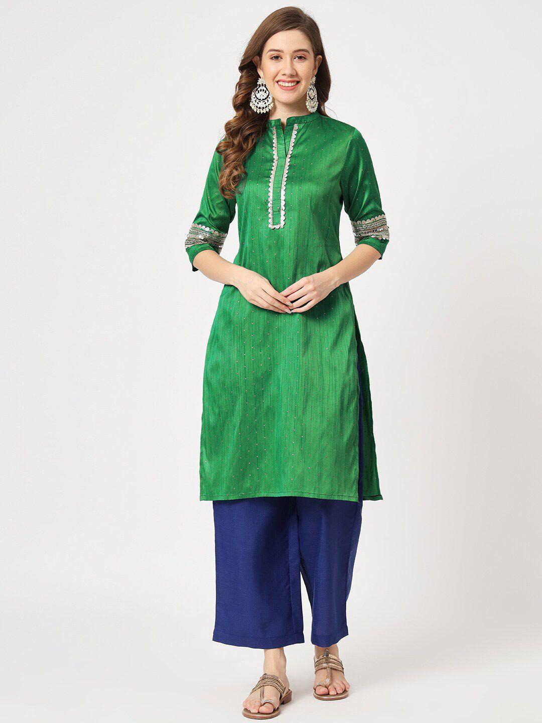 pannkh embroidered thread work art silk straight kurta with trousers