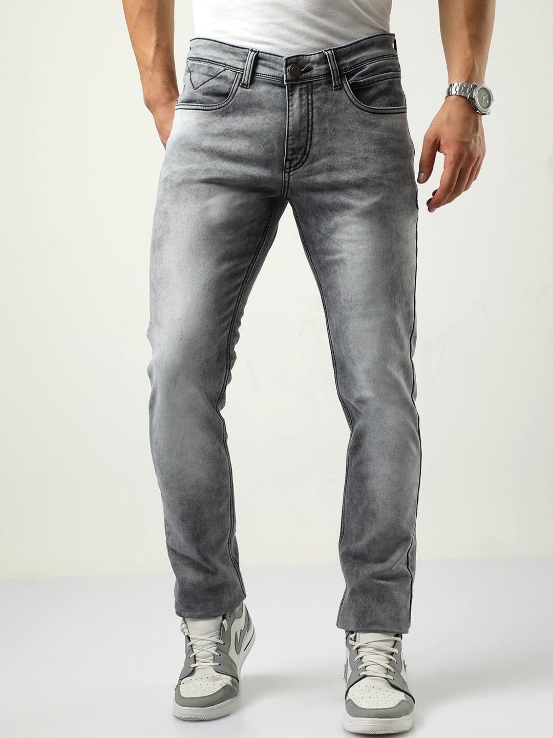 vudu men grey comfort tapered fit heavy fade stretchable jeans