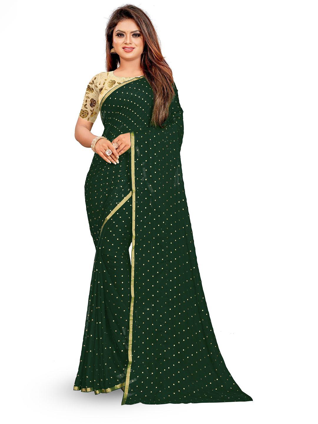 rhey green & gold-toned zari poly chiffon banarasi saree