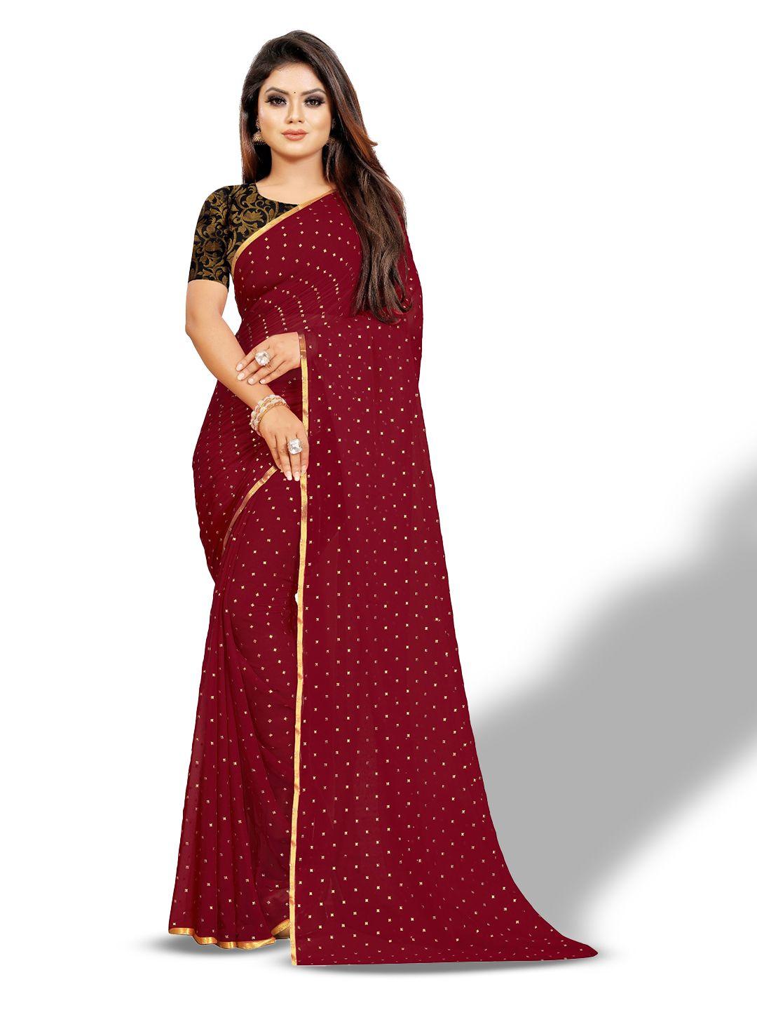 rhey maroon & gold-toned zari poly chiffon banarasi saree