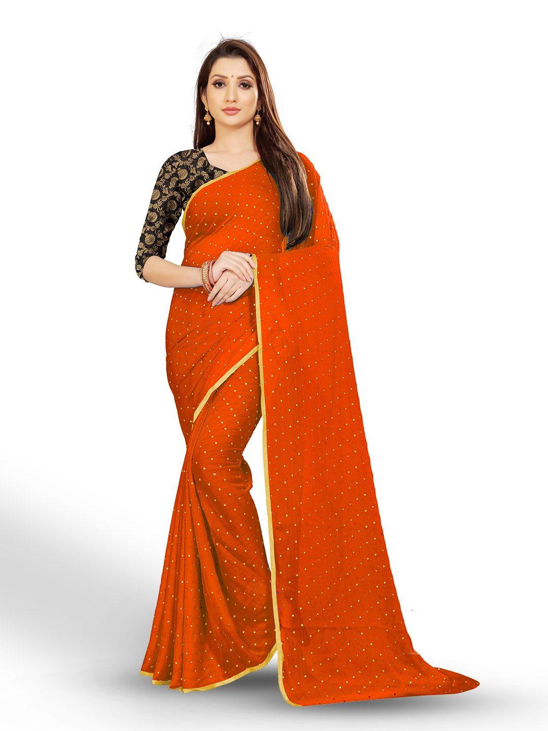 rhey orange & gold-toned zari poly chiffon banarasi saree