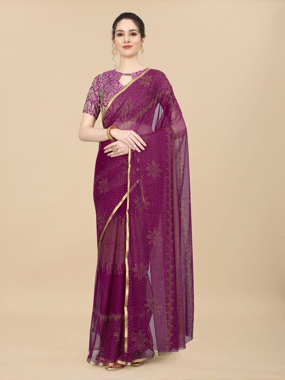 rhey purple & gold-toned ethnic motifs zari poly chiffon banarasi saree