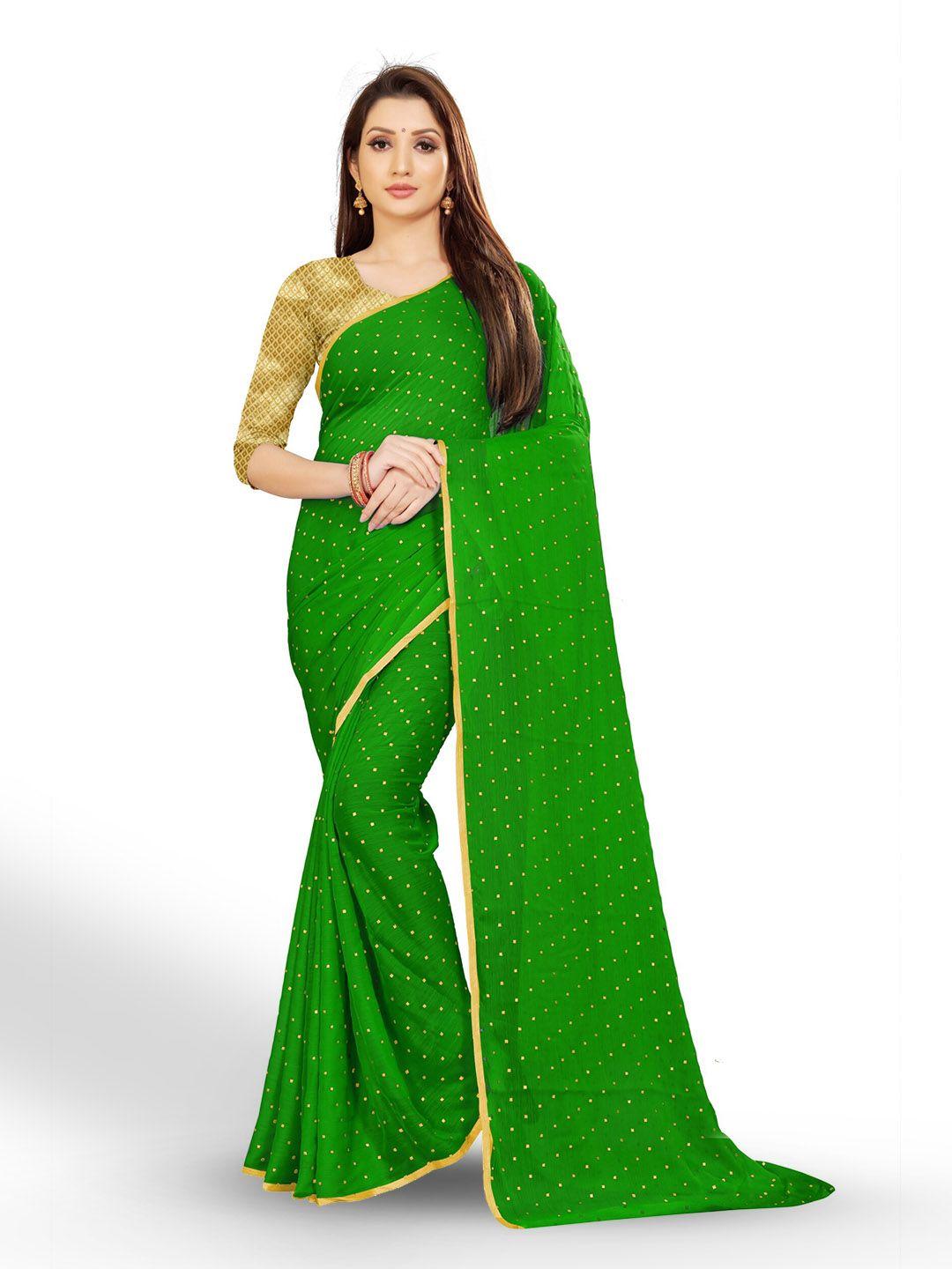 rhey green & gold-toned zari poly chiffon banarasi saree