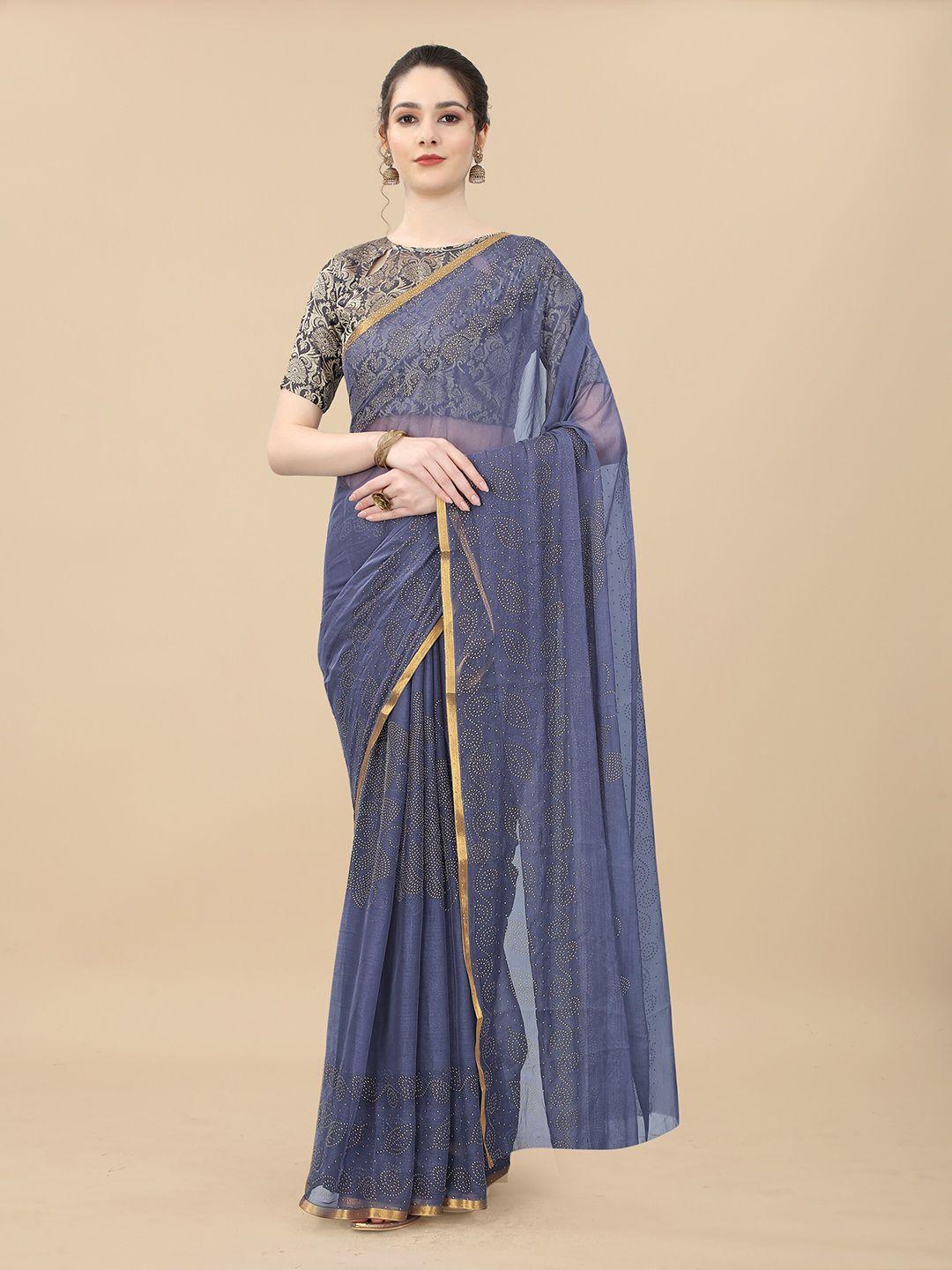 rhey grey & gold-toned ethnic motifs zari poly chiffon banarasi saree