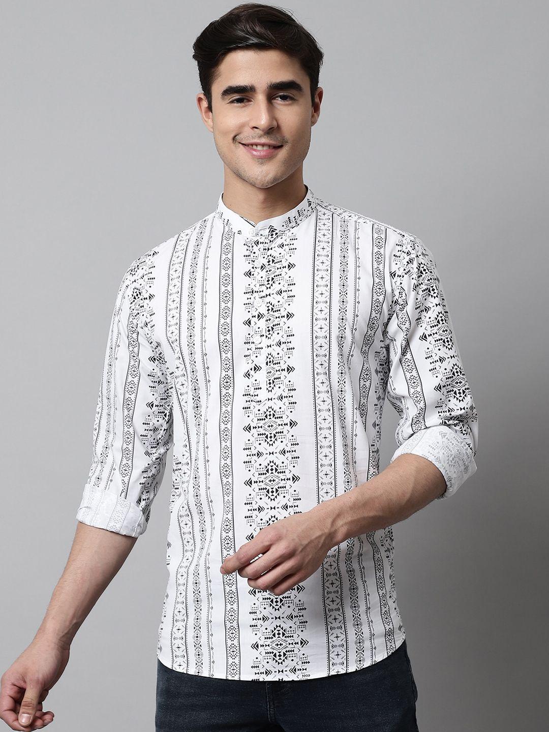 majestic man men white geometric printed chikankari kurta