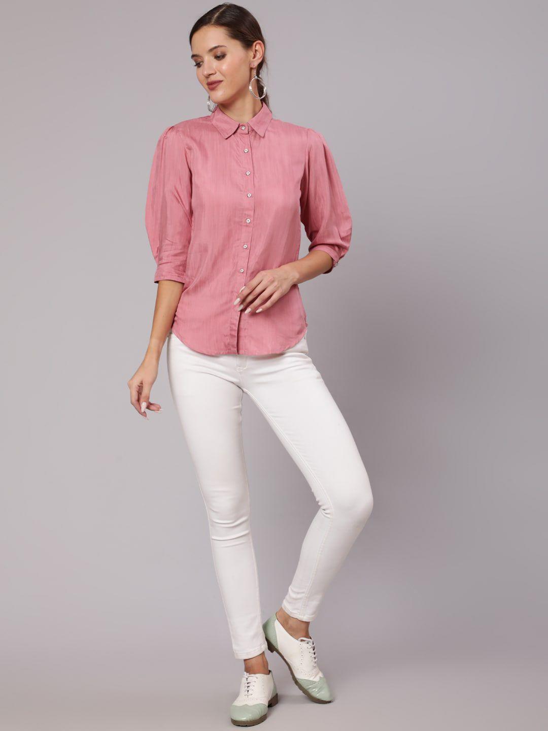 jaipur kurti pink puffed sleeves pure cotton shirt with pant co-ords