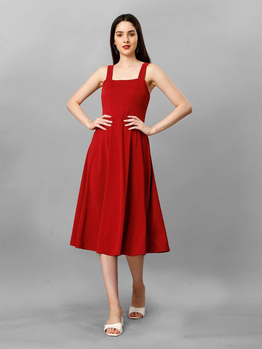 apnisha red satin fit & flare midi dress