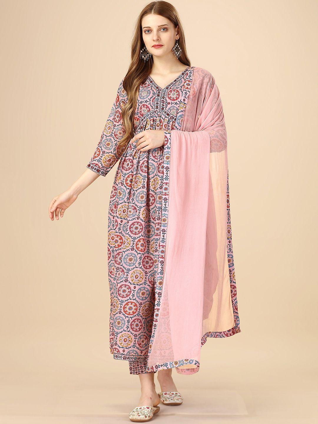 heemara ethnic motifs printed empire kurta & trousers with dupatta