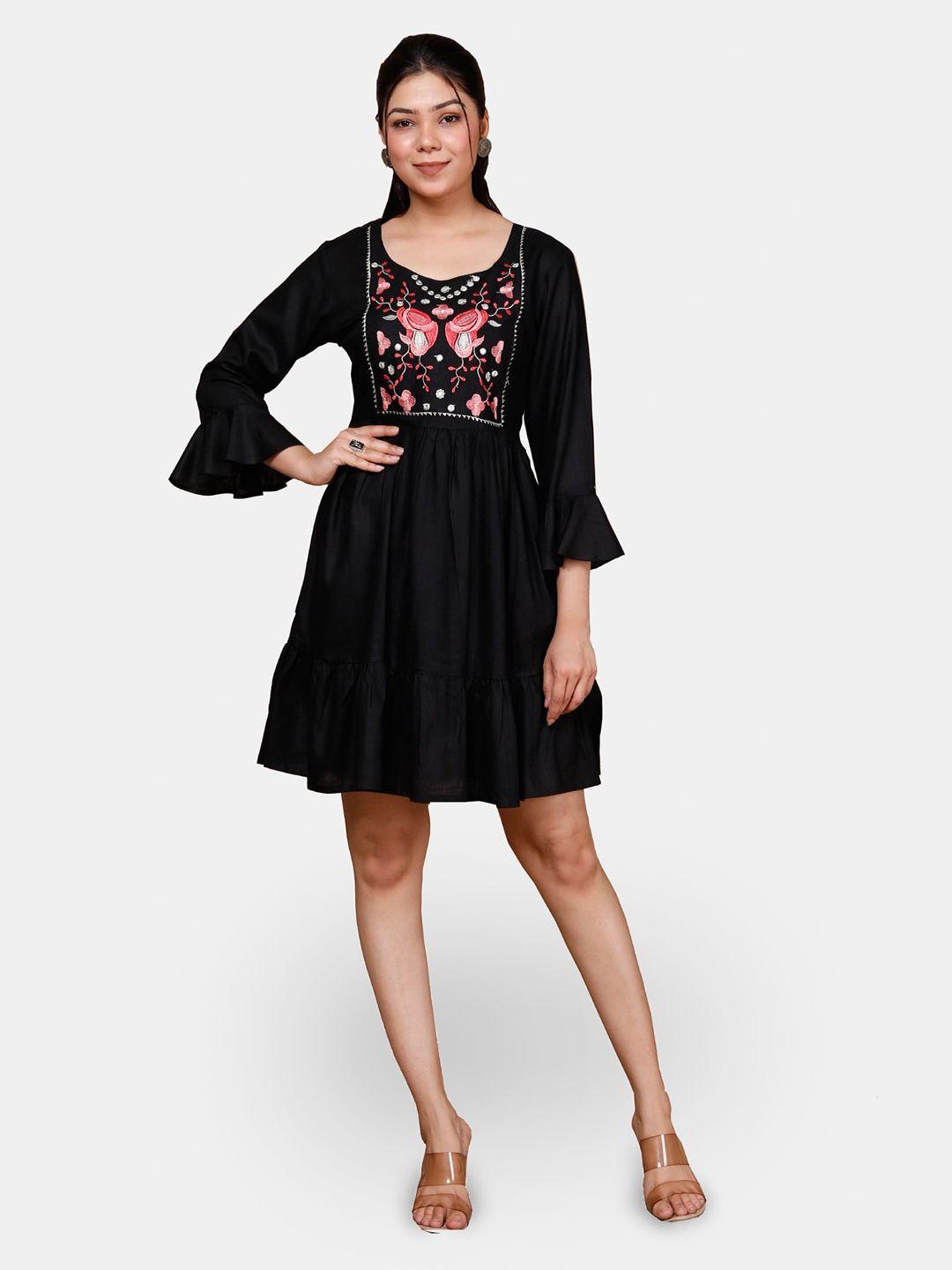 kalini bell sleeves embroidered detailed fit & flare dress