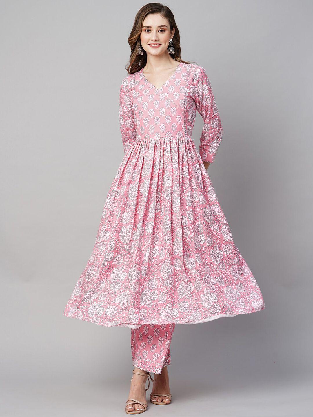 kalini floral printed pleated a-line kurta with trousers