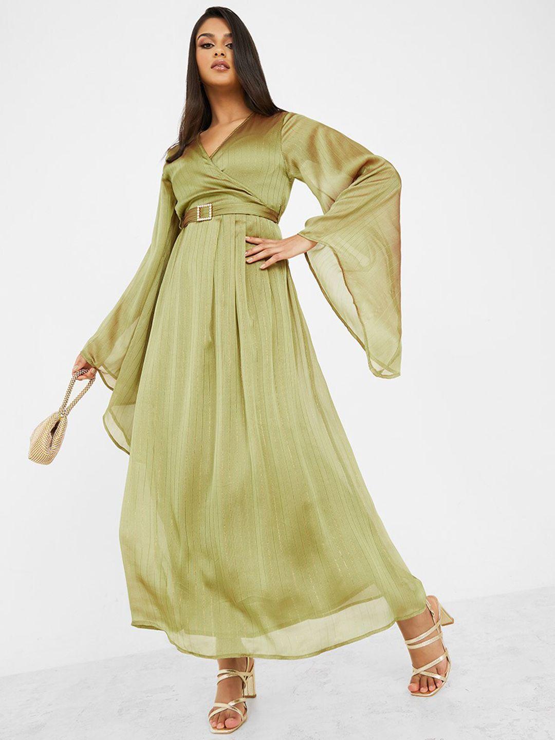 styli brown flared sleeve maxi dress