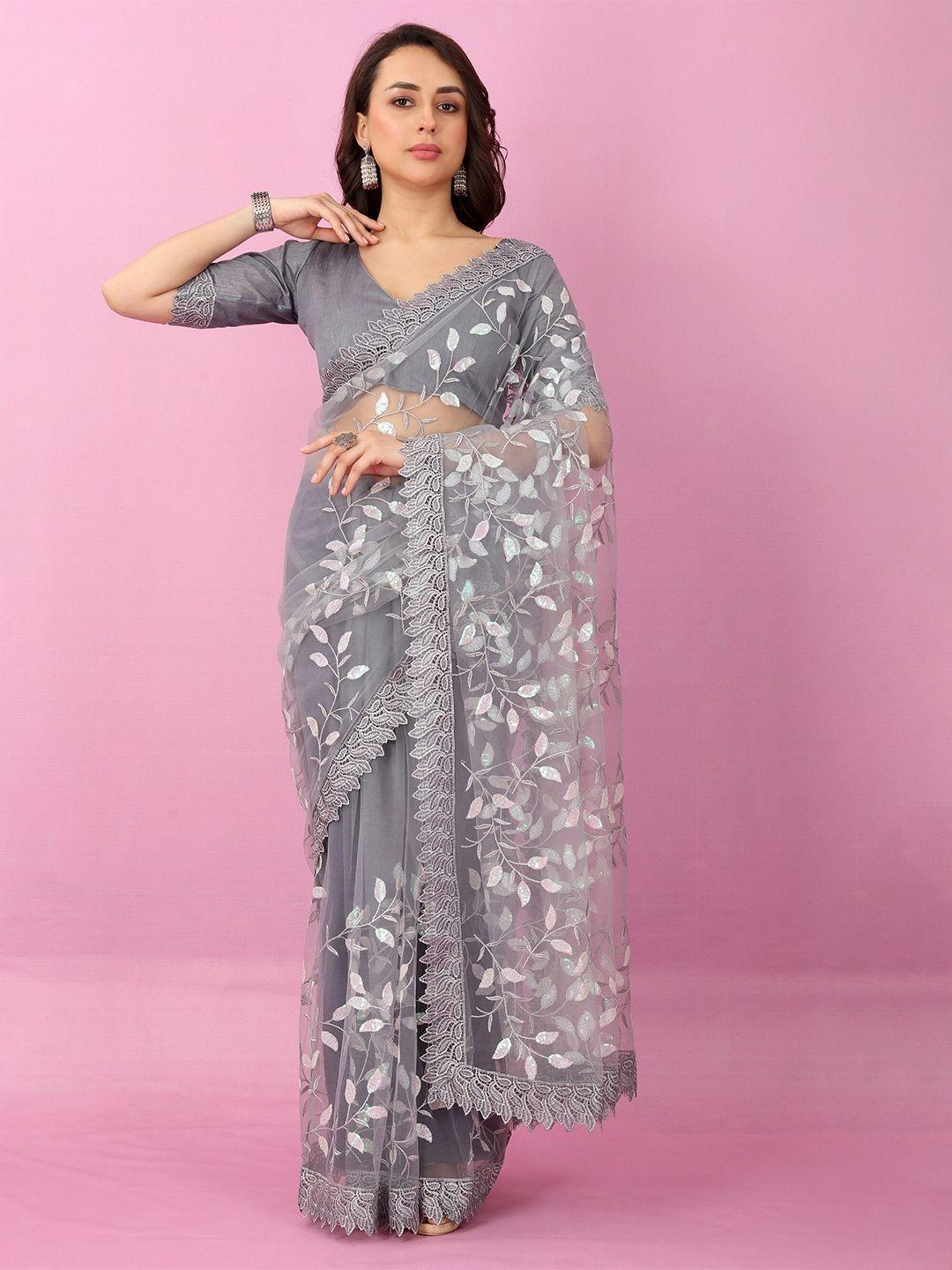 jsitaliya floral embellished sequinned net saree