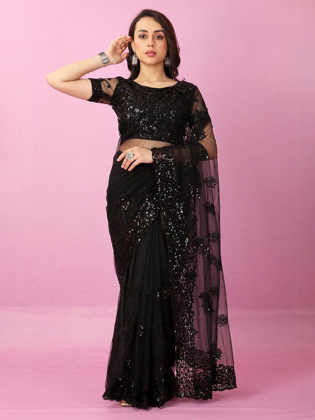 jsitaliya floral embellished sequinned net saree