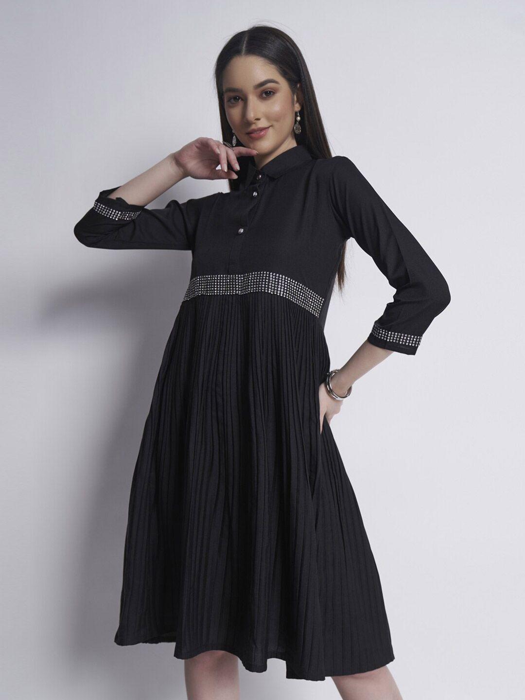 dressberry black striped crepe fit & flare midi dress