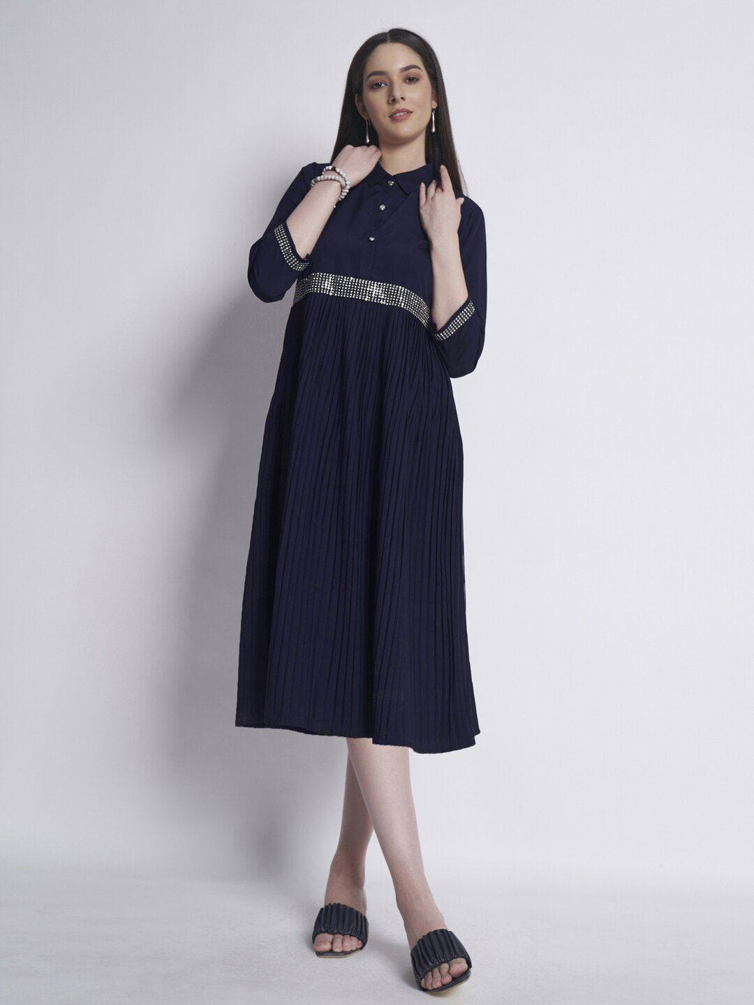 dressberry blue crepe fit & flare midi dress