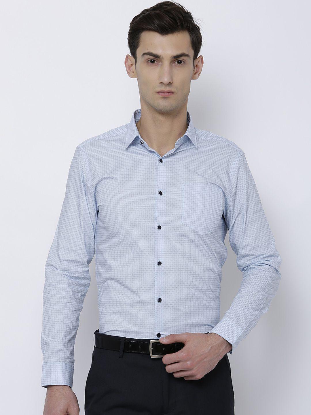 black coffee men blue slim fit checked formal shirt