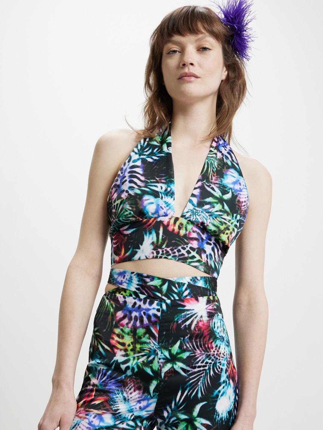 calliope tropical print styled back crop top