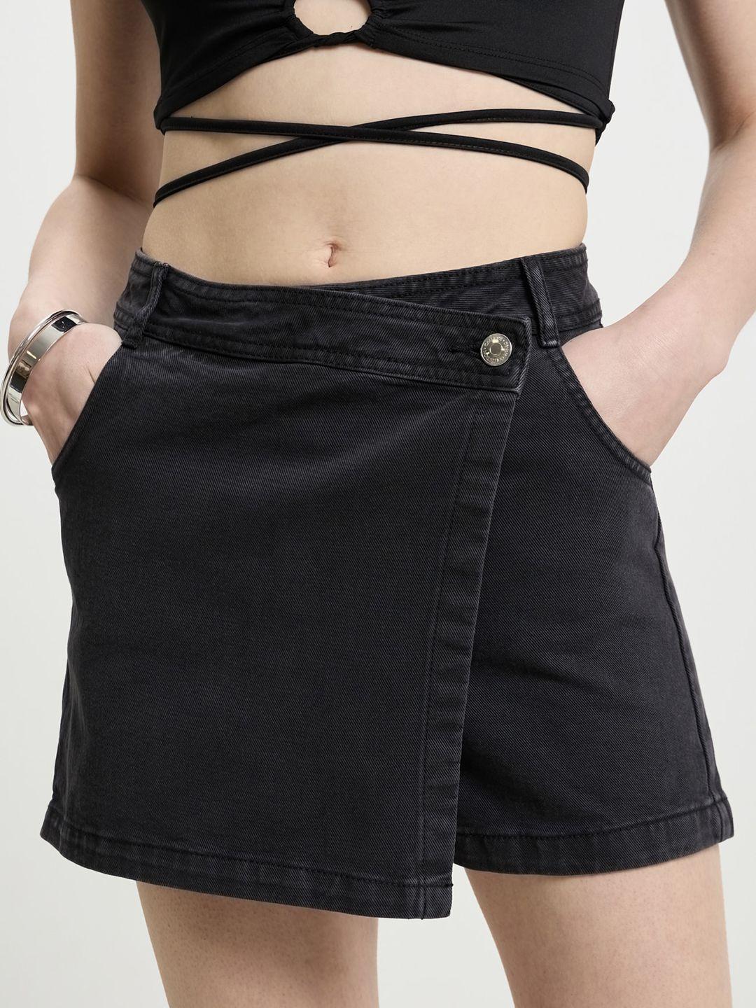 calliope solid pure cotton denim wrap skorts