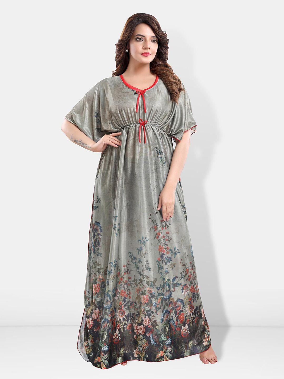 be you olive green printed maxi nightdress