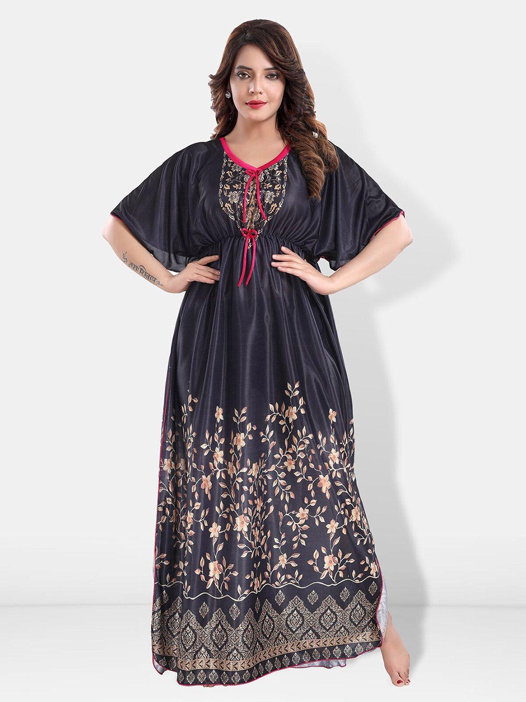 be you black printed maxi nightdress