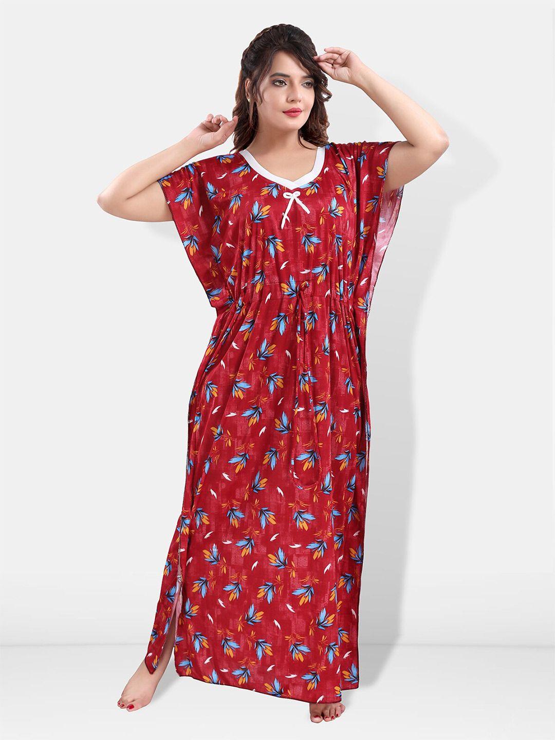 be you floral printed v-neck satin kaftan nightdress