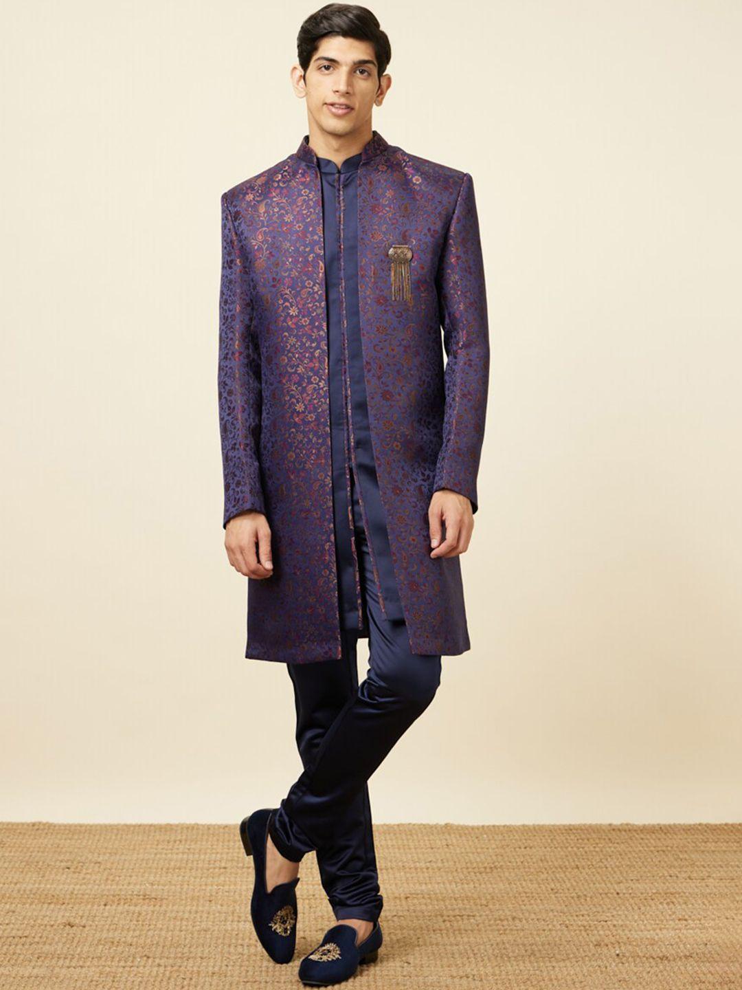 manyavar woven design sherwani & trouser with jacket