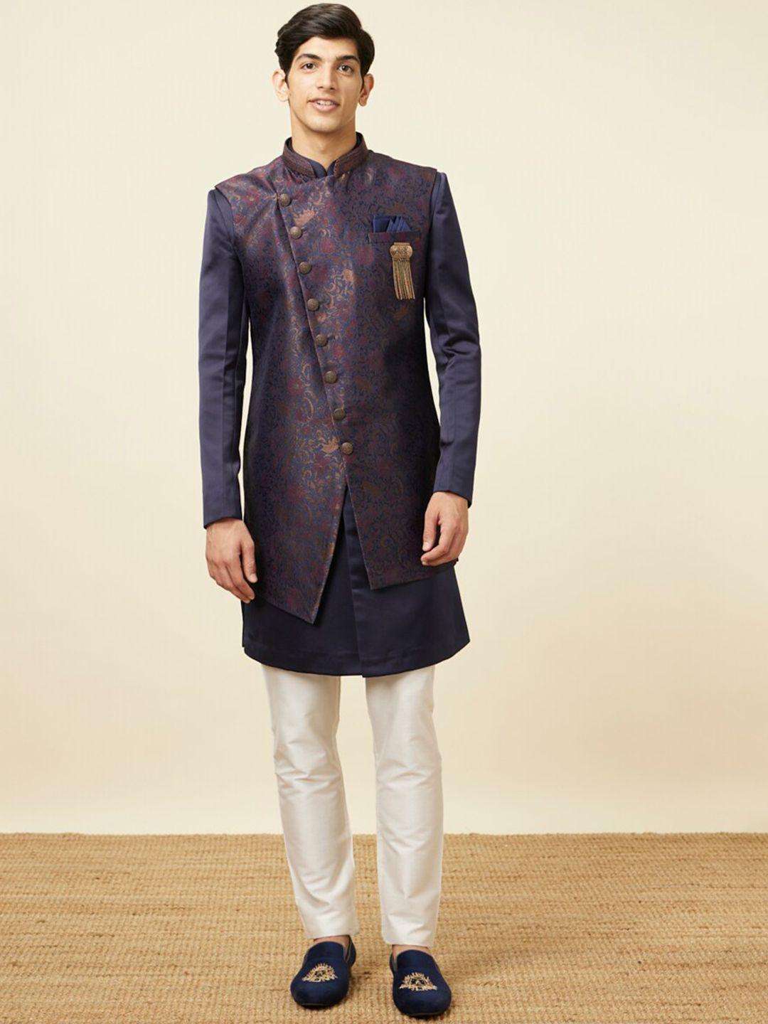 manyavar woven design sherwani & trouser with jacket