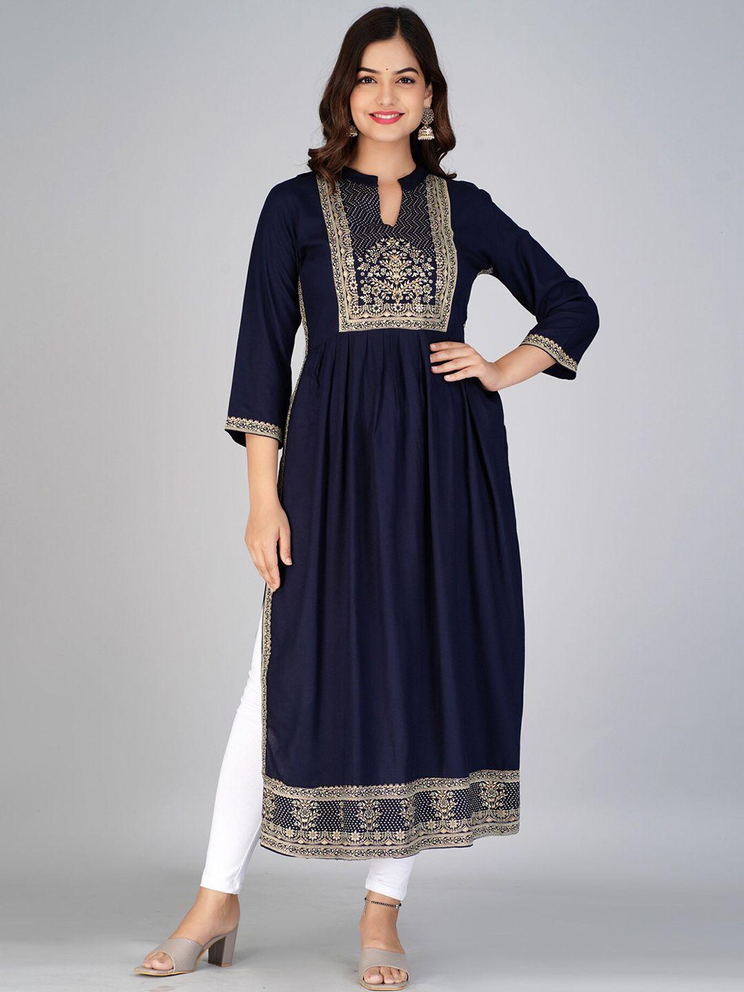 saabhi women blue yoke design flared sleeves anarkali kurta