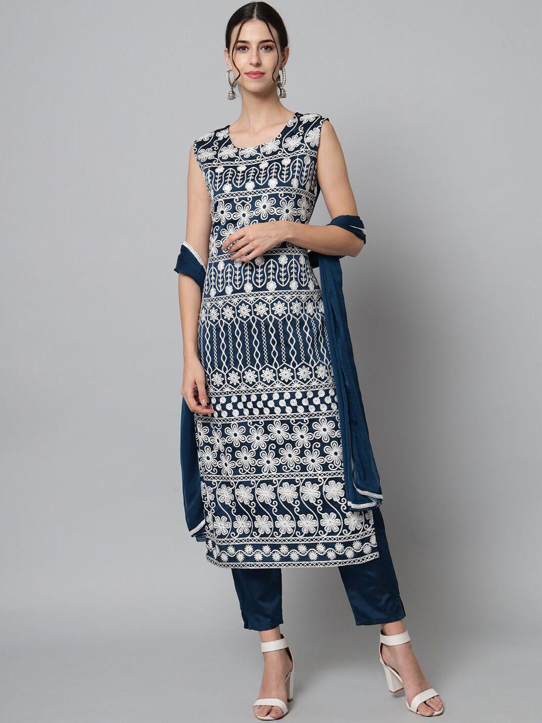 kalini women embroidered thread work kurta with trousers & with dupatta