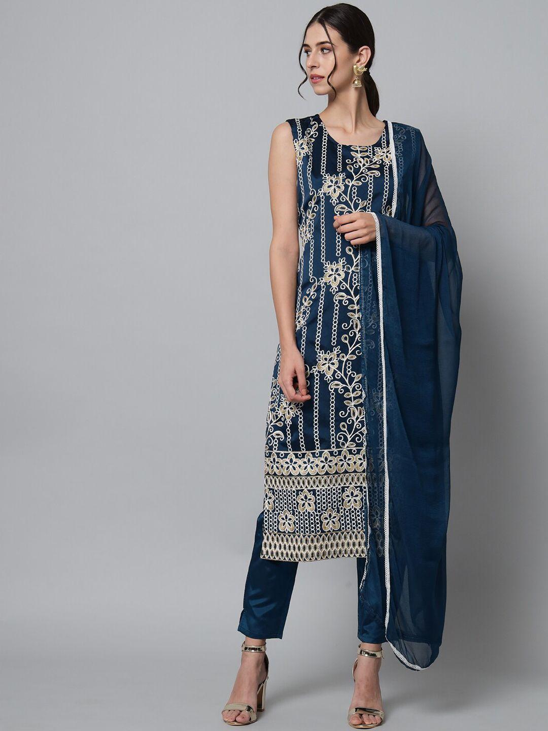 kalini ethnic motifs embroidered straight thread work kurta & trousers with dupatta