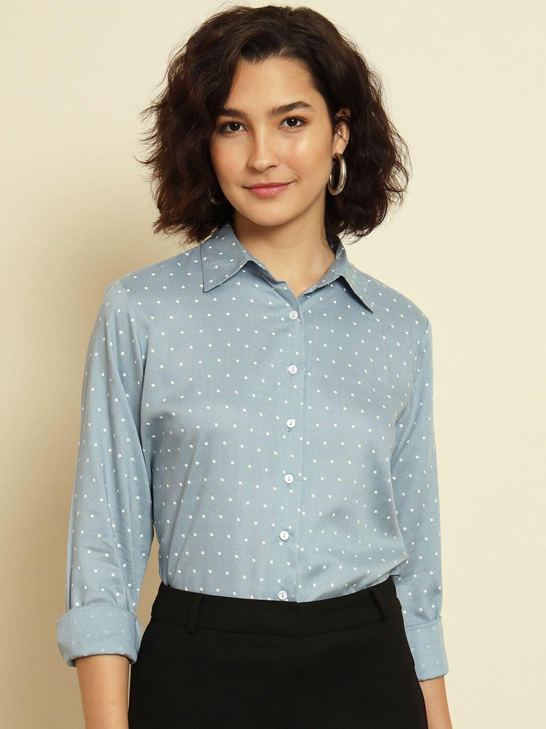 trend arrest women blue opaque printed casual shirt