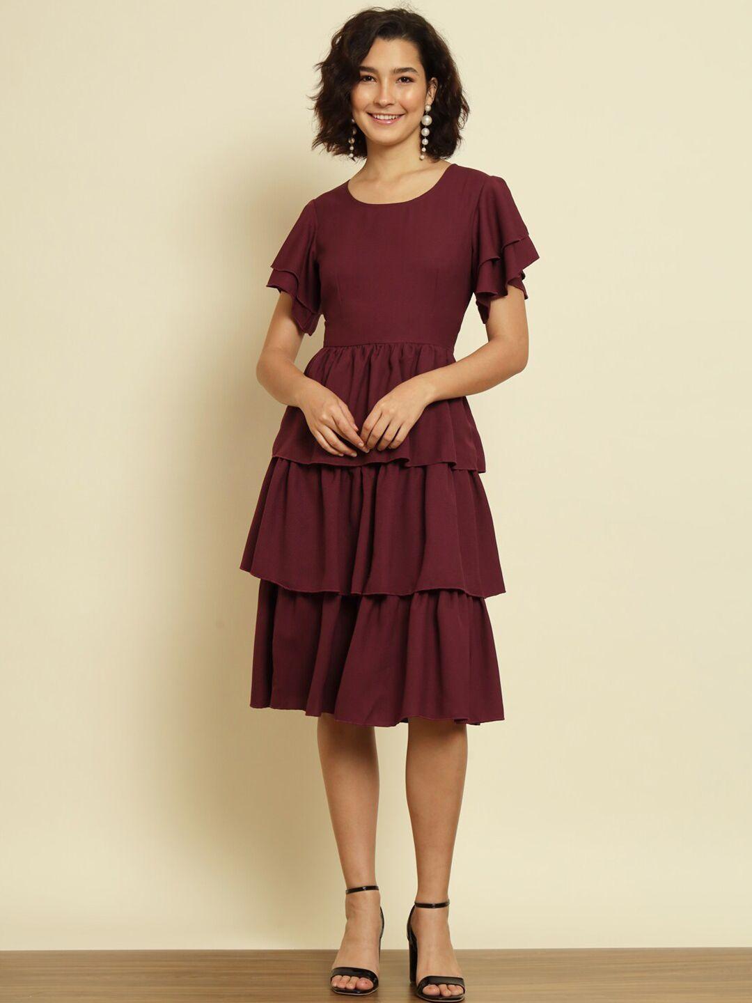 trend arrest flutter sleeve layered fit & flare dress