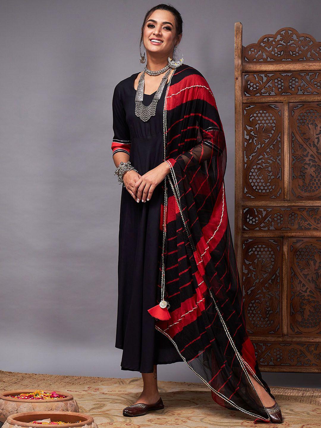 shae by sassafras women black empire kurta with trousers & with dupatta