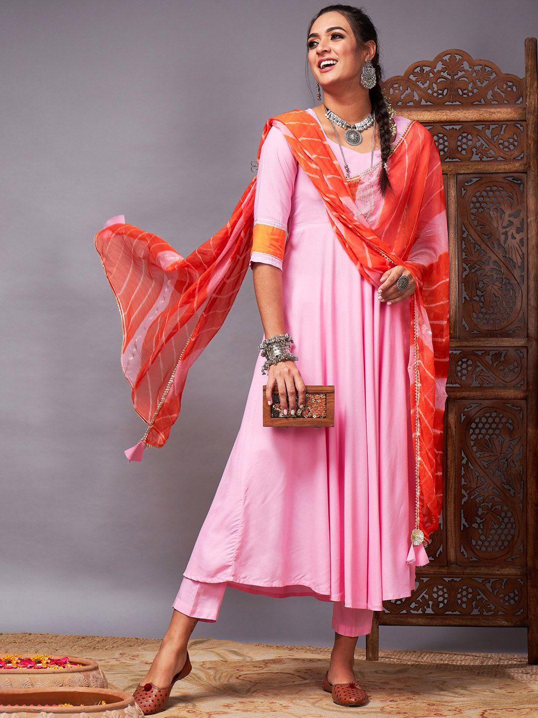 shae by sassafras women pink empire kurta with trousers & with dupatta