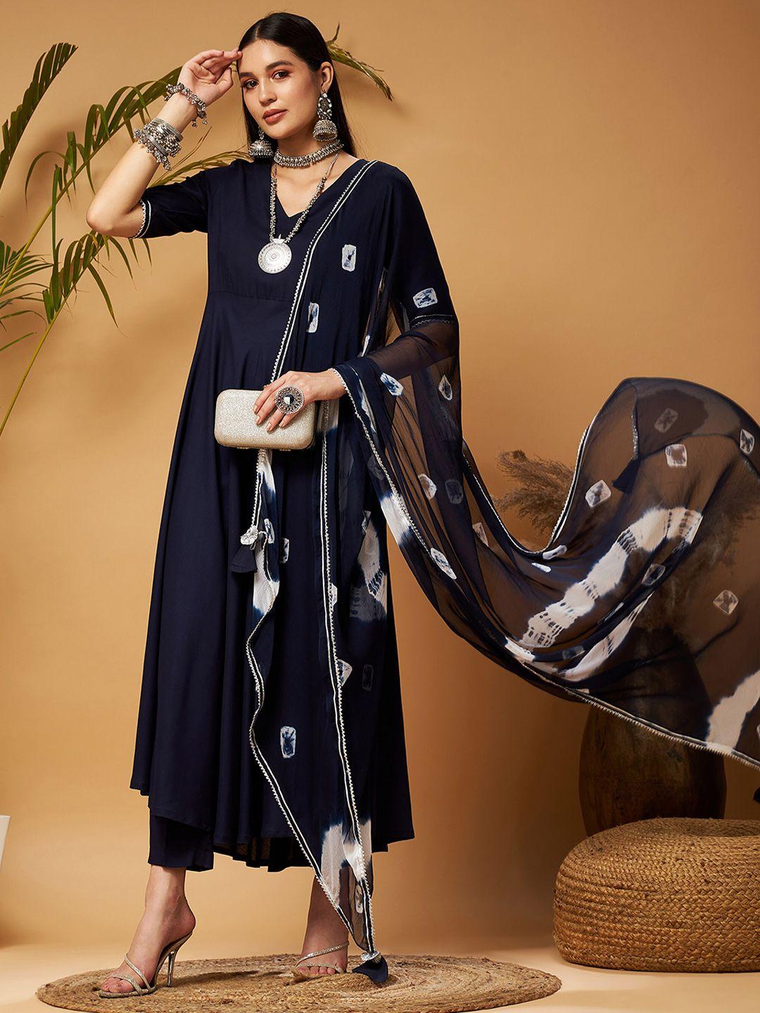 shae by sassafras women navy blue regular gotta patti kurta with trousers & with dupatta