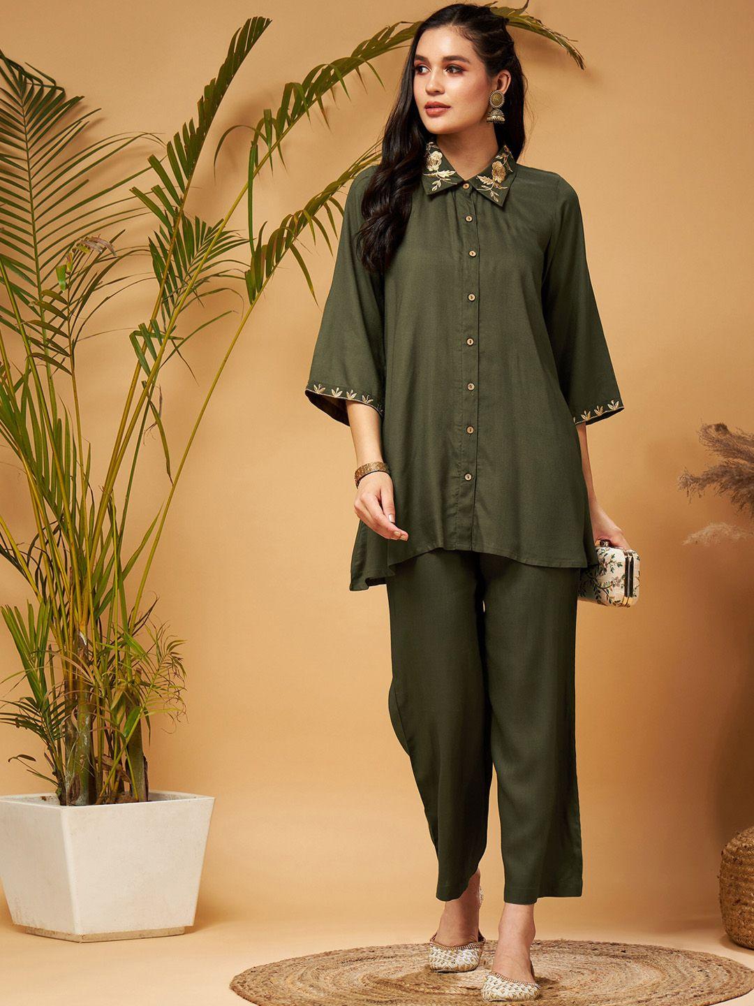 shae by sassafras zari embroidered shirt collar tunic top with palazzos co-ords